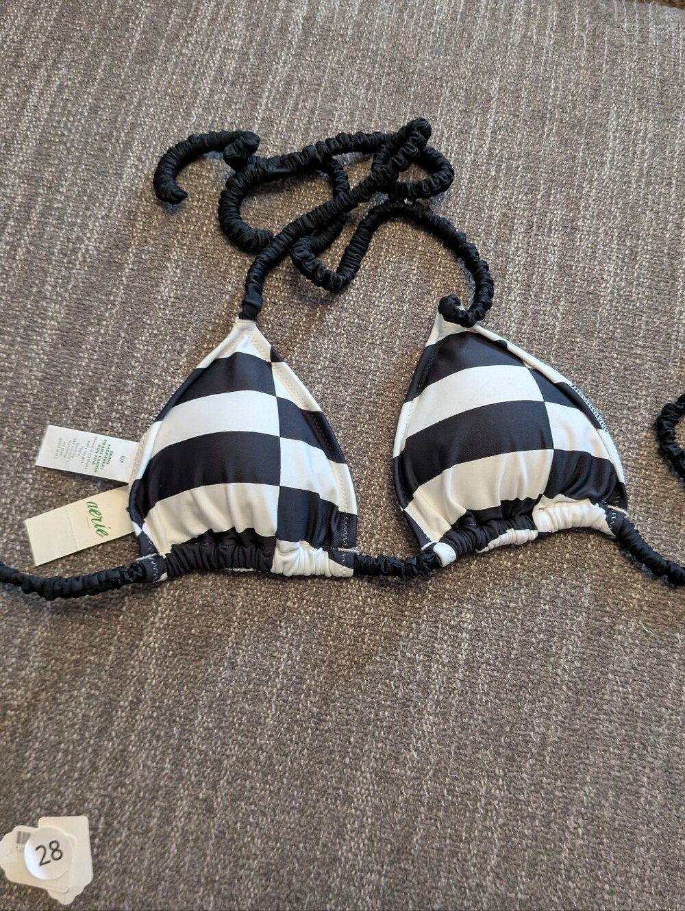 Aerie NWT‎ Black And White Checker Swim Bra Bikini Top Size Small